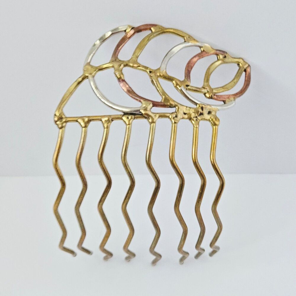 Handmade Multi-Metal Leaf Hair Comb Wavy Jellyfish Prong Bronze Copper Silver